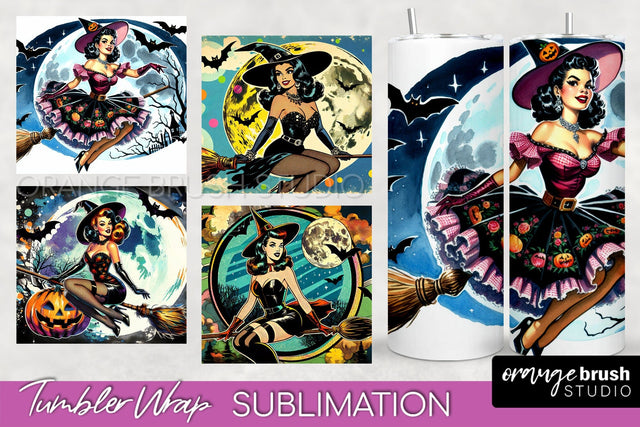 n Up Witch Tumbler Witch Tumbler Wraps - Retro Halloween Tumbler Sublimation Sublimation OrangeBrushStudio 