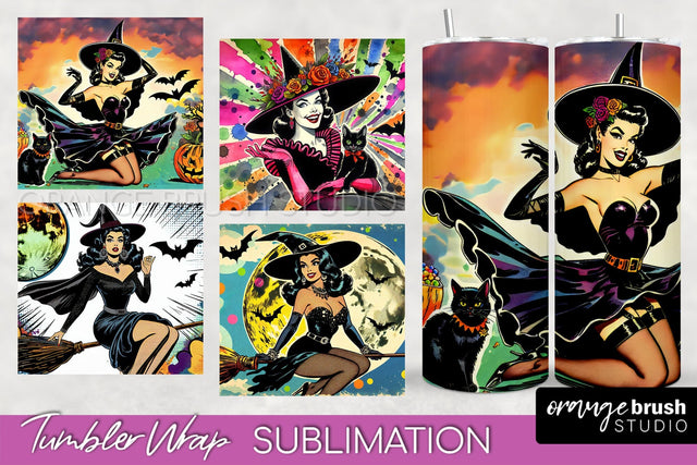 n Up Witch Tumbler Witch Tumbler Wraps - Retro Halloween Tumbler Sublimation Sublimation OrangeBrushStudio 