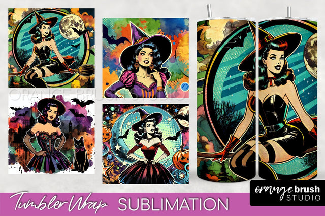 n Up Witch Tumbler Witch Tumbler Wraps - Retro Halloween Tumbler Sublimation Sublimation OrangeBrushStudio 