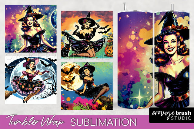 n Up Witch Tumbler Witch Tumbler Wraps - Retro Halloween Tumbler Sublimation Sublimation OrangeBrushStudio 