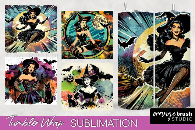 n Up Witch Tumbler Witch Tumbler Wraps - Retro Halloween Tumbler Sublimation Sublimation OrangeBrushStudio 