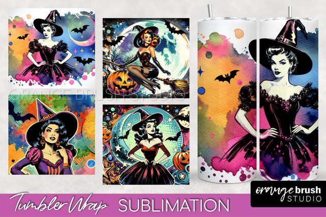 n Up Witch Tumbler Witch Tumbler Wraps - Retro Halloween Tumbler Sublimation Sublimation OrangeBrushStudio 