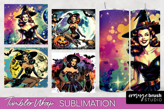 n Up Witch Tumbler Witch Tumbler Wraps - Retro Halloween Tumbler Sublimation Sublimation OrangeBrushStudio 