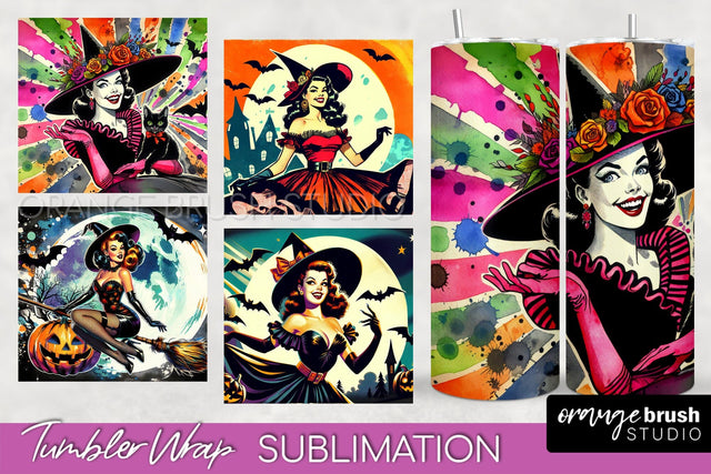 n Up Witch Tumbler Witch Tumbler Wraps - Retro Halloween Tumbler Sublimation Sublimation OrangeBrushStudio 