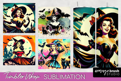 n Up Witch Tumbler Witch Tumbler Wraps - Retro Halloween Tumbler Sublimation Sublimation OrangeBrushStudio 