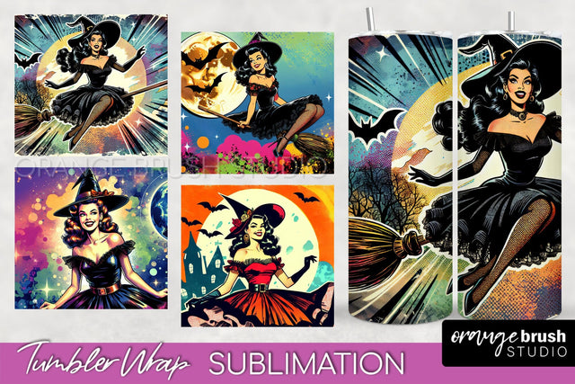 n Up Witch Tumbler Witch Tumbler Wraps - Retro Halloween Tumbler Sublimation Sublimation OrangeBrushStudio 