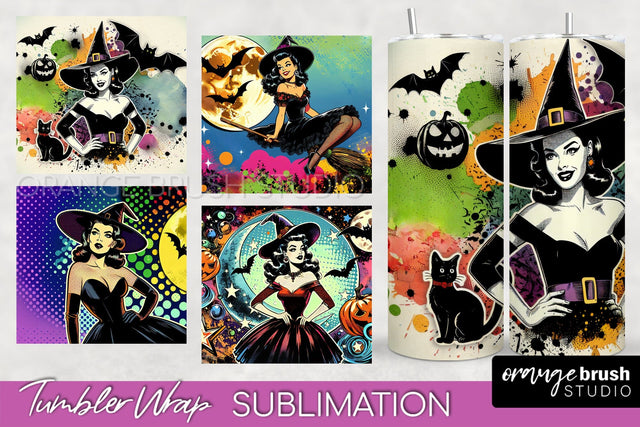 n Up Witch Tumbler Witch Tumbler Wraps - Retro Halloween Tumbler Sublimation Sublimation OrangeBrushStudio 