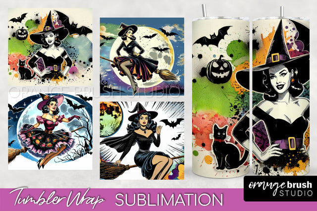 n Up Witch Tumbler Witch Tumbler Wraps - Retro Halloween Tumbler Sublimation Sublimation OrangeBrushStudio 