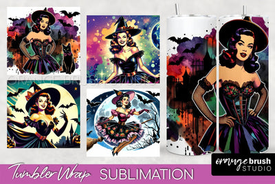 n Up Witch Tumbler Witch Tumbler Wraps - Retro Halloween Tumbler Sublimation Sublimation OrangeBrushStudio 