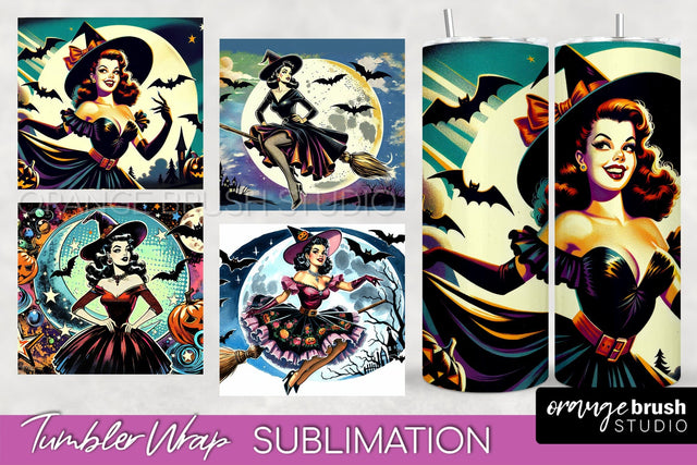 n Up Witch Tumbler Witch Tumbler Wraps - Retro Halloween Tumbler Sublimation Sublimation OrangeBrushStudio 