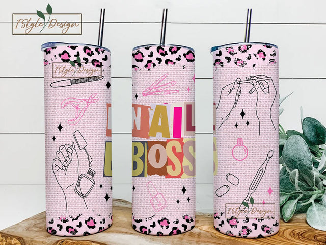 Nail Boss 20 oz Skinny Tumbler Wrap Sublimation Design, Pink Boho Design, Digital Download PNG Sublimation iStyleDesign 