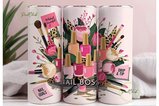Nail Boss 20oz Tumbler Wrap Sublimation PixelChick 