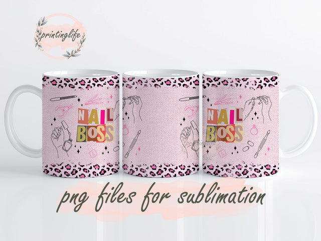 Nail Boss Mug Wrap Design, Instant Digital Design Download Mug Wrap Design, Mug Design PNG Sublimation PrintingLife 