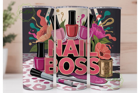 Nail Boss Pink Glitter 20oz Tumbler Wrap Sublimation PixelChick 