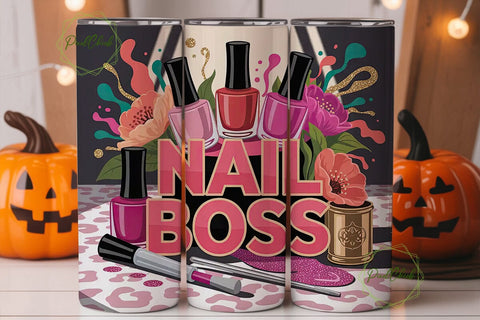 Nail Boss Pink Glitter 20oz Tumbler Wrap Sublimation PixelChick 