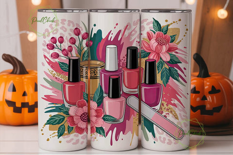 Nail Boss Pink Glitter 20oz Tumbler Wrap Sublimation PixelChick 