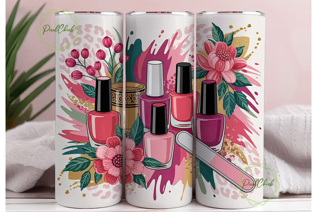 Nail Boss Pink Glitter 20oz Tumbler Wrap Sublimation PixelChick 