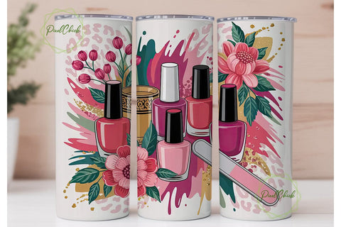 Nail Boss Pink Glitter 20oz Tumbler Wrap Sublimation PixelChick 