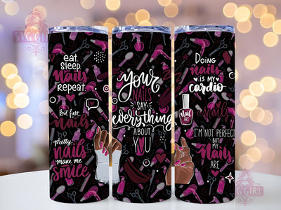 Nail Tech & Hair 20oz Tumbler Wrap Sublimation Design, Straight Tapered Tumbler Wrap, Hair Stylist Tumbler Png, Instant Digital Download Sublimation SvggirlplusArt 