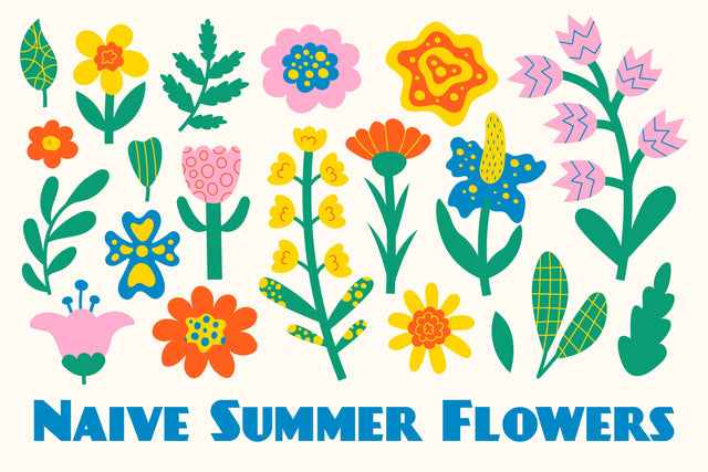 Naive Summer Flowers PNG Clipart Sublimation Rin Green 