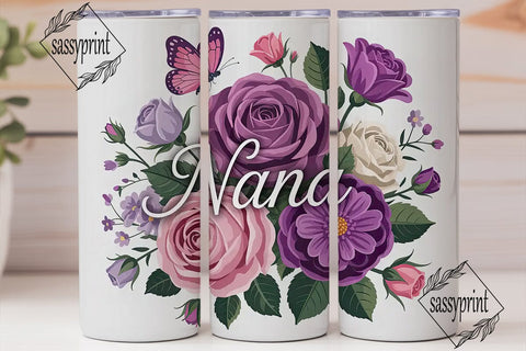 Nana Floral Tumbler Wrap PNG Sublimation sassyprint 
