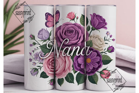 Nana Floral Tumbler Wrap PNG Sublimation sassyprint 