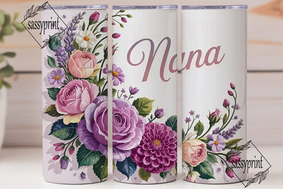 Nana Floral Tumbler Wrap PNG Sublimation sassyprint 