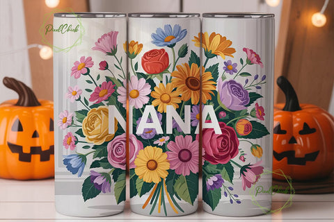 Nana Floral Tumbler Wrap Sublimation PixelChick 