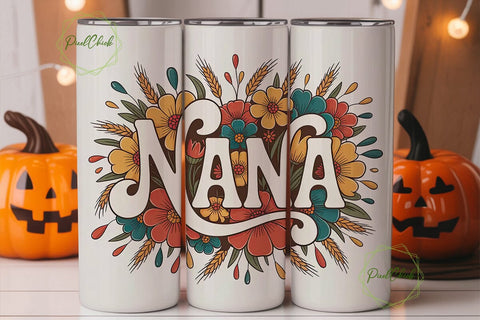Nana Floral Tumbler Wrap Sublimation PixelChick 