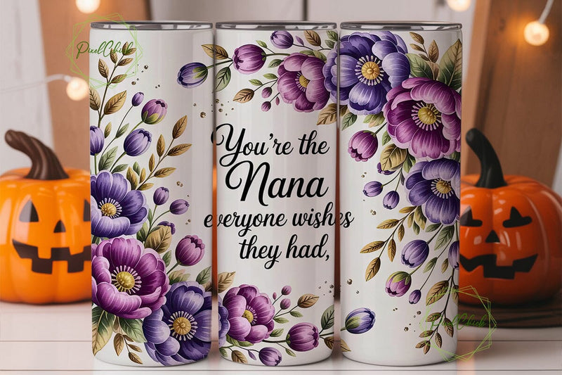 Nana Floral Tumbler Wrap Sublimation PixelChick 