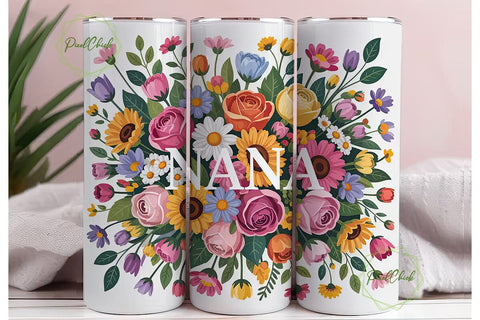 Nana Floral Tumbler Wrap Sublimation PixelChick 