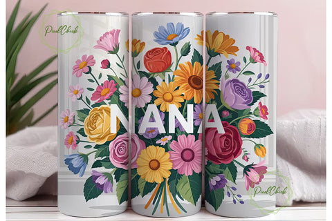 Nana Floral Tumbler Wrap Sublimation PixelChick 