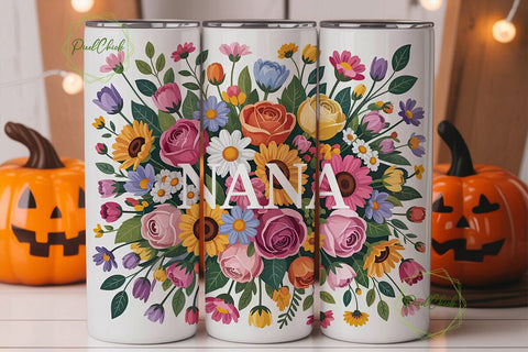 Nana Floral Tumbler Wrap Sublimation PixelChick 
