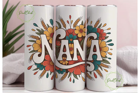 Nana Floral Tumbler Wrap Sublimation PixelChick 