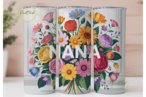 Nana Floral Tumbler Wrap Sublimation PixelChick 