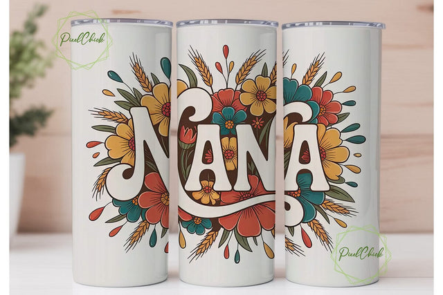 Nana Floral Tumbler Wrap Sublimation PixelChick 