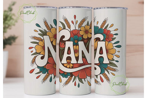 Nana Floral Tumbler Wrap Sublimation PixelChick 