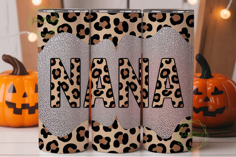 Nana Leopard Glitter 20oz Tumbler Wrap Sublimation PixelChick 
