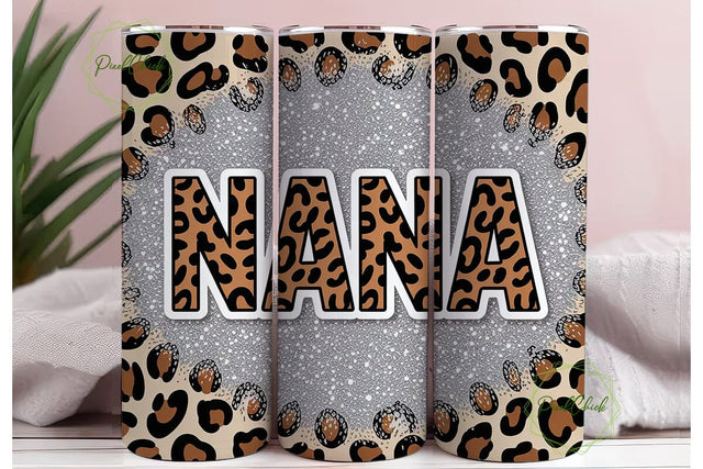 Nana Leopard Glitter 20oz Tumbler Wrap Sublimation PixelChick 
