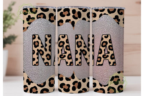 Nana Leopard Glitter 20oz Tumbler Wrap Sublimation PixelChick 