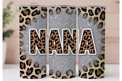 Nana Leopard Glitter 20oz Tumbler Wrap Sublimation PixelChick 