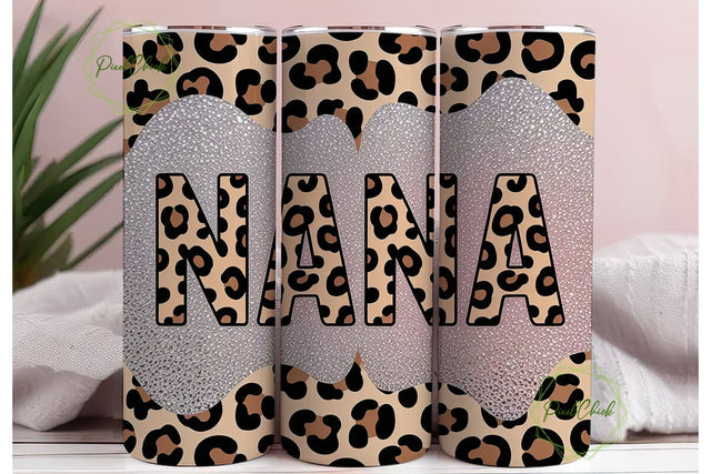 Nana Leopard Glitter 20oz Tumbler Wrap Sublimation PixelChick 
