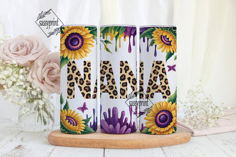 NANA Leopard Sunflower Tumbler Wrap PNG Sublimation sassyprint 