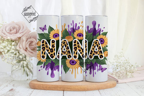 NANA Leopard Sunflower Tumbler Wrap PNG Sublimation sassyprint 