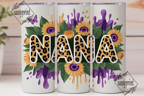 NANA Leopard Sunflower Tumbler Wrap PNG Sublimation sassyprint 