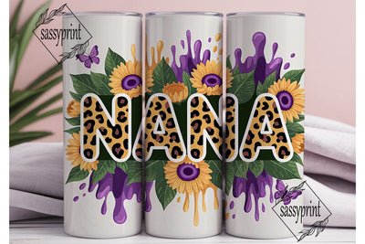 NANA Leopard Sunflower Tumbler Wrap PNG Sublimation sassyprint 
