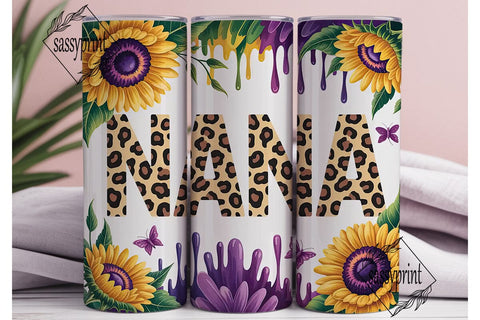 NANA Leopard Sunflower Tumbler Wrap PNG Sublimation sassyprint 