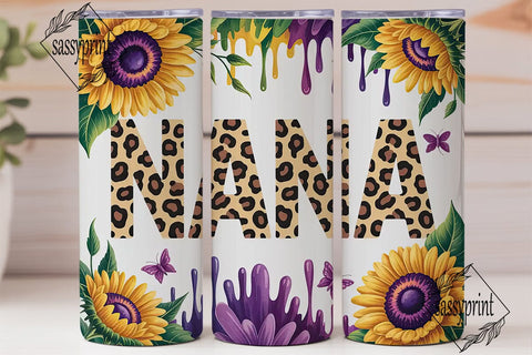 NANA Leopard Sunflower Tumbler Wrap PNG Sublimation sassyprint 
