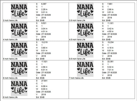 Nana Life Machine Embroidery Design – Nana Heart Embroidery File, Grandma Grandmother Gift Design Embroidery/Applique DESIGNS PatternFeed8 