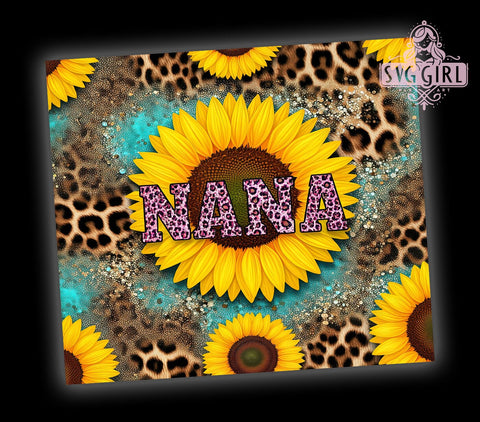 Nana's Sunflower Animal Print Tumbler, Sunflower Tumbler, Animal Print Wrap, Nana Gift Tumbler, 20oz Tumbler Design, Floral Animal Print, Grandma Sunflower Gift, Sublimation Drinkware Sublimation SvggirlplusArt 